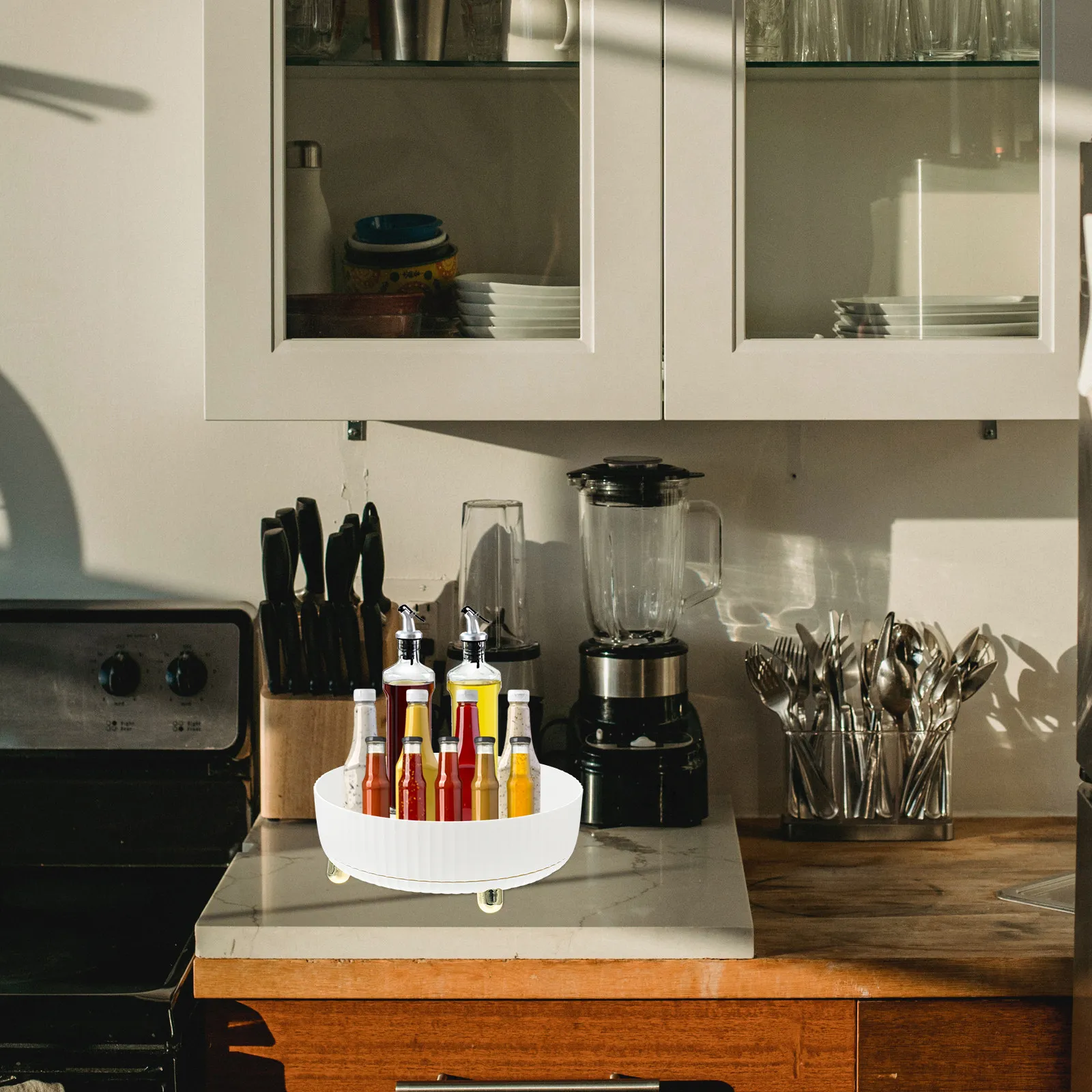 

1Pcs Rotating Storage Rack Large Capacity 360 Degree Turntable Seasoning Jar Organizer Kitchen Sundries Shelf Plastic Condiment