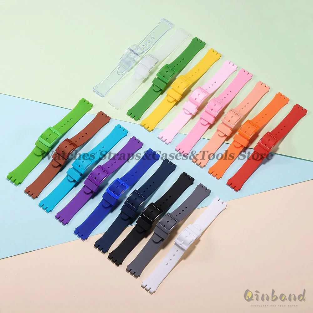 16mm 17mm 19mm 20mm 부드러운 실리콘 시계 팔찌 고무 다채로운 시계 밴드 Swatch 손목 밴드 교체 액세서리 withTool
