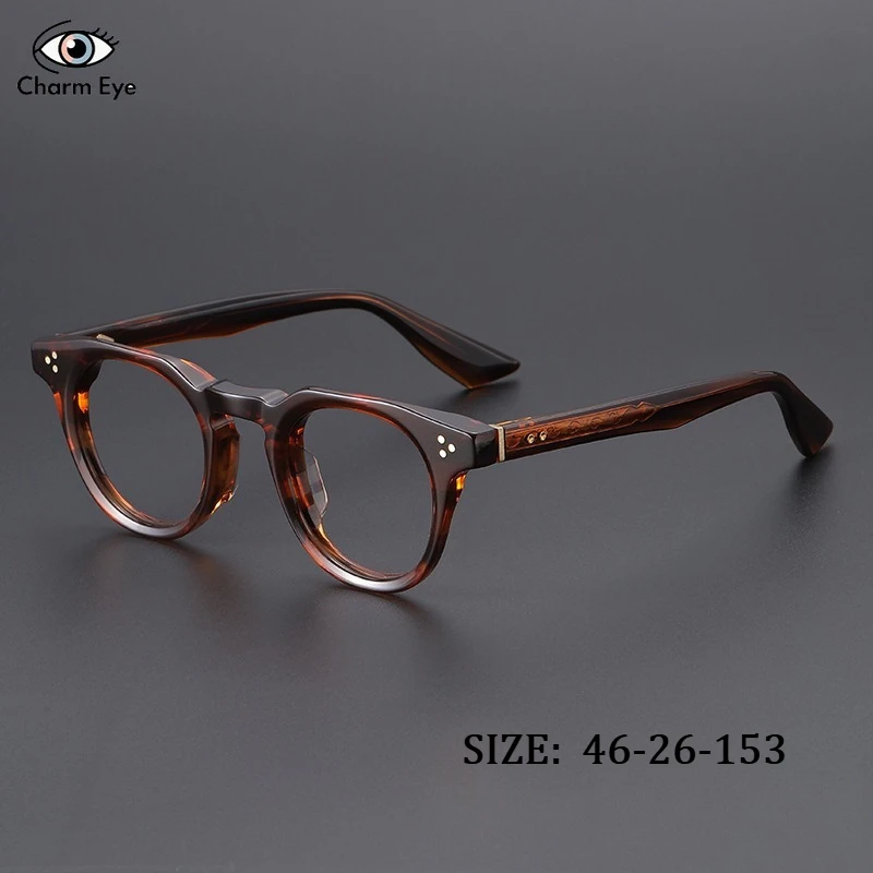 

Vintage Acetate Eyeglass Frame Tortoiseshell New High-quality Men Japan Classic Round Myopia Anti Blue Light Glasses Women 55008
