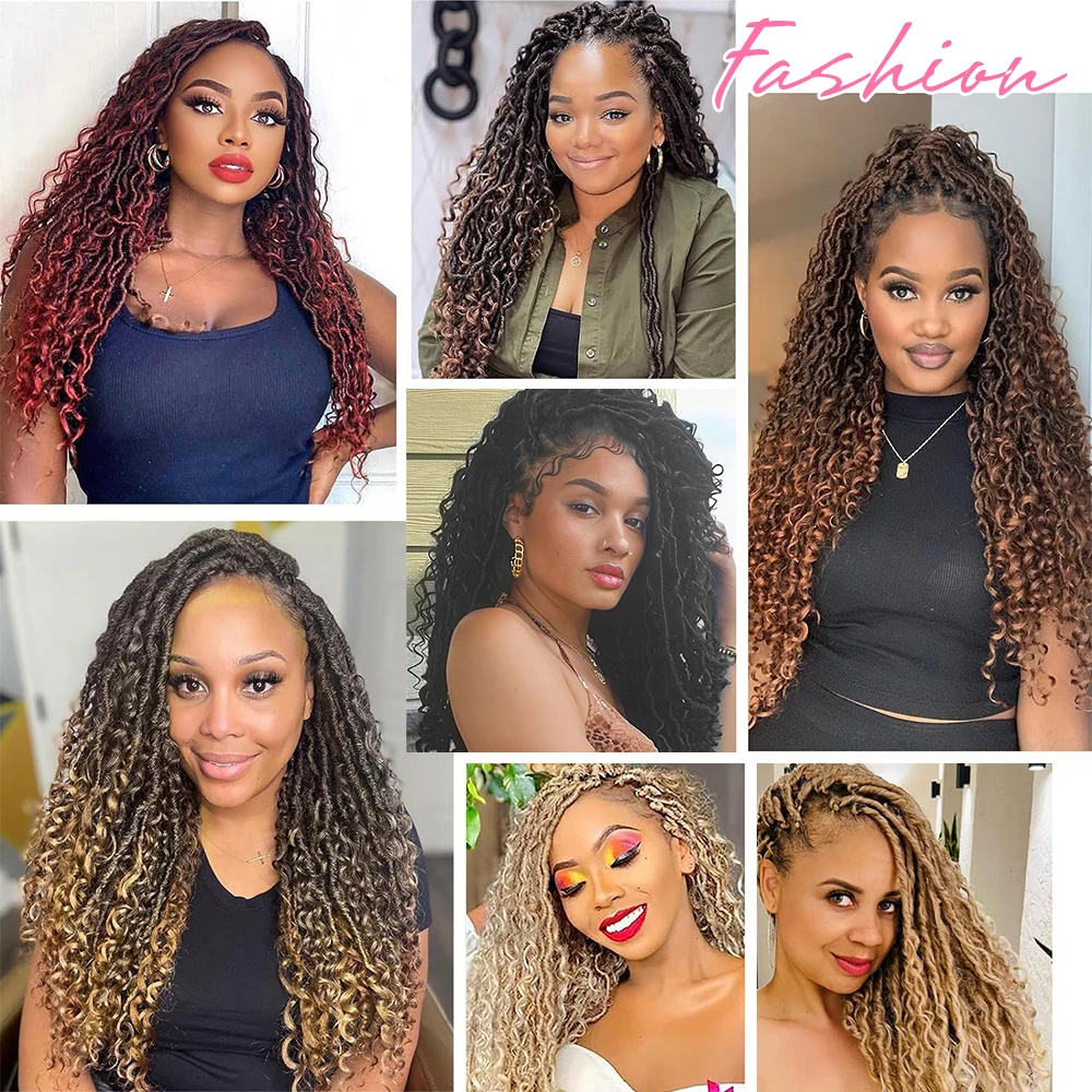 여성용 보헤미안 스타일 소프트 락스, 프리루프드 리버 크로셰 락스(곱슬 끝), 여신 락스 크로셰 헤어, 합성 페이크 락스 크로셰 헤어