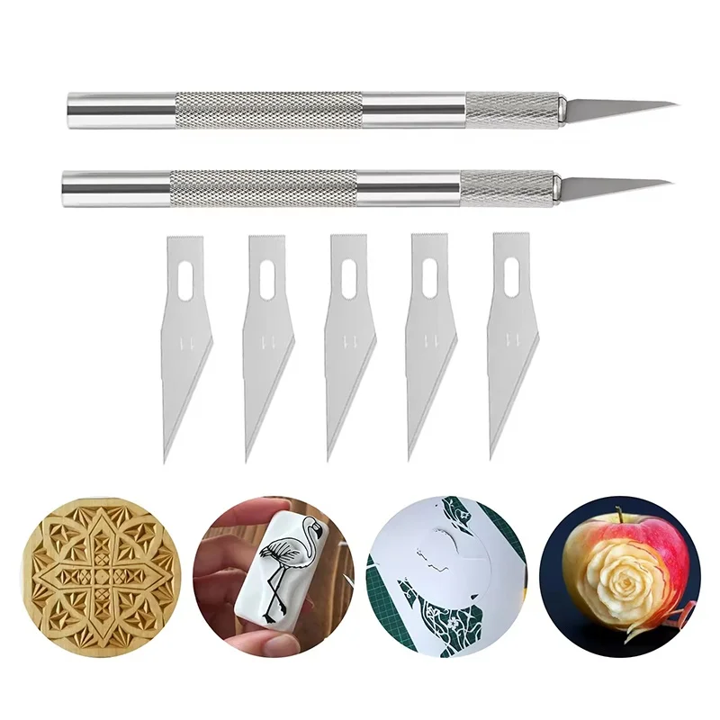 5 Pcs Blades School Office Craft Engraving Scalpel Knife Sharp Replaceable Blades For Model Making Paper Cutting Anti Slip Metal