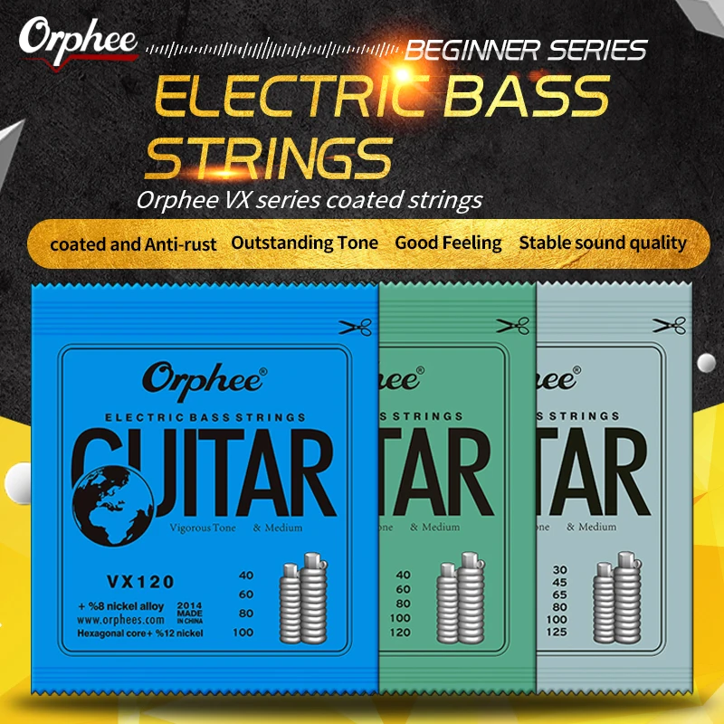 Orphee VX Electric Bass Strings Medium Carbon Steel Hexagonal Core Austenitic Alloy Winding Bass Guitar Parts & Accessories