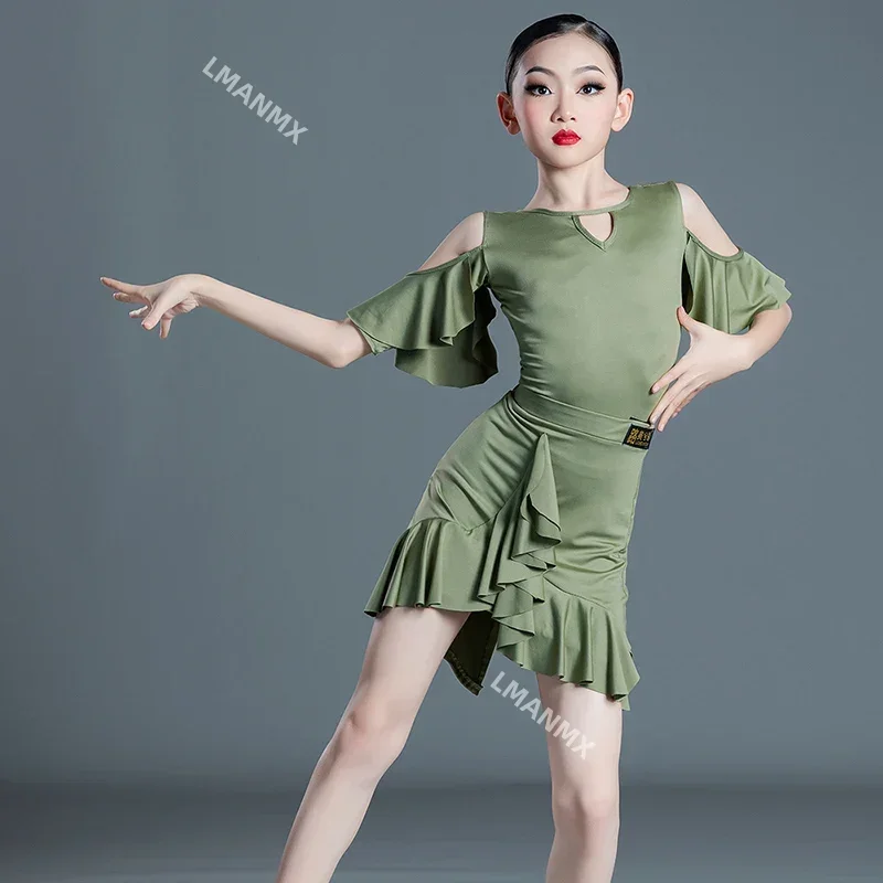 

Children's Latin Dance Dress Girls Professional Performance Competition Training Clothes Girls Ballroom Salsa Tango Cha Cha