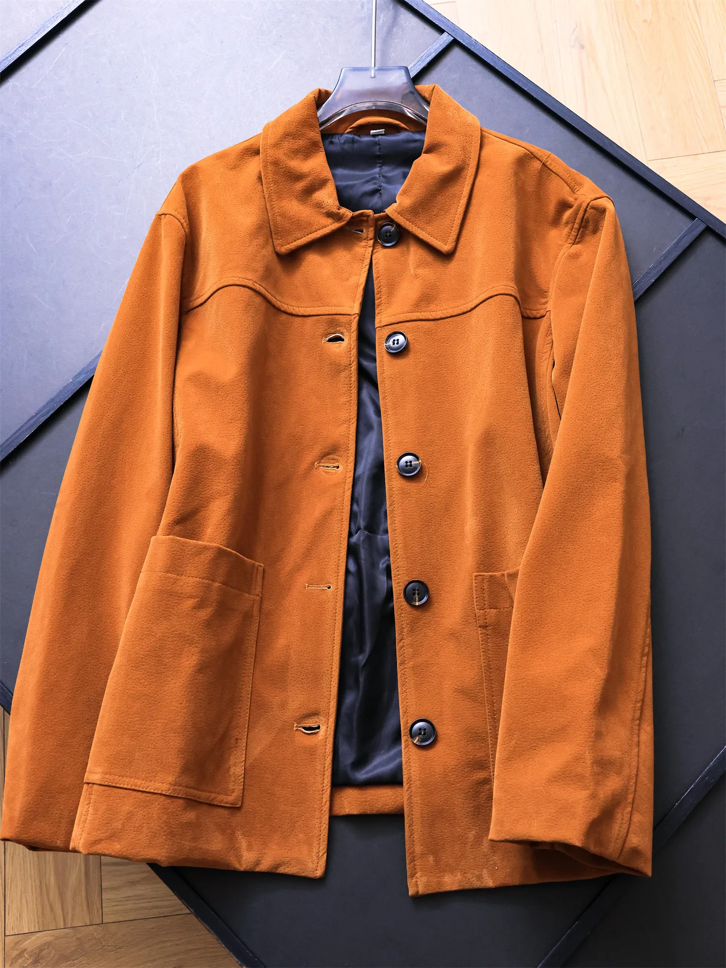 

Retro Color Suede Jacket Loose Slimming Collar Long Sleeve Casual Outerwear Women Autumn New Style B863