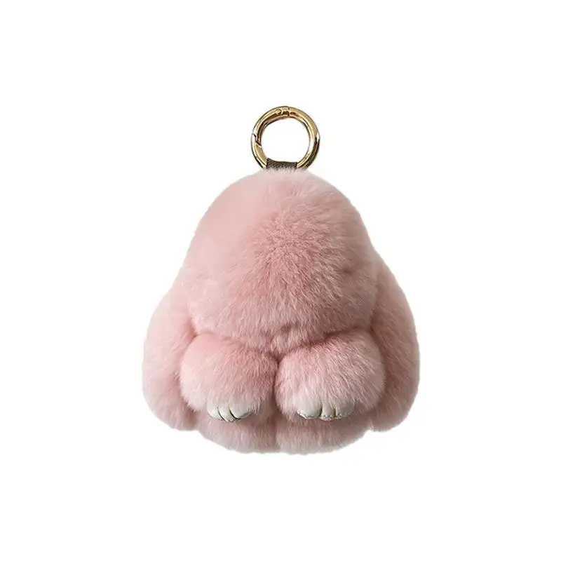 Adorable Miniature Rabbit Fur Plush Keychain Car Ornament Sweetly Playing Dead Design Winter Fashion Bag Accessory by Saipeng