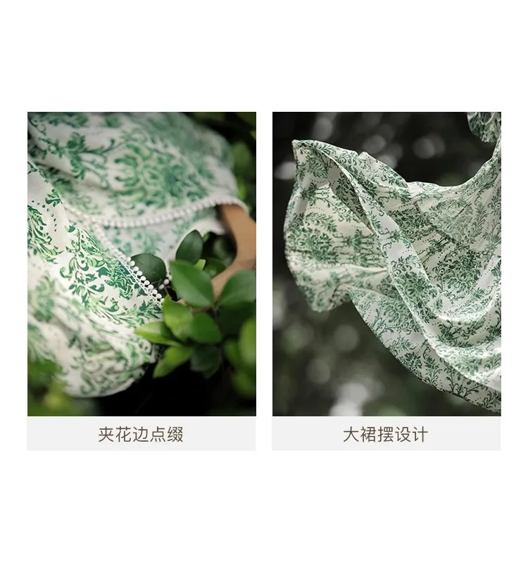 French floral dress summer fashion women\'s new lantern sleeve V-neck waist slimming garden wind garden dress small fresh dress