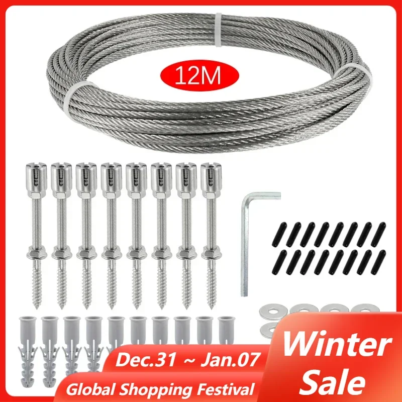 12M Plant Climbing Rope Kit Stainless Steel Plant Support Wire Rope Cable Trellis System Climbing Plants Garden Wire Balustrade