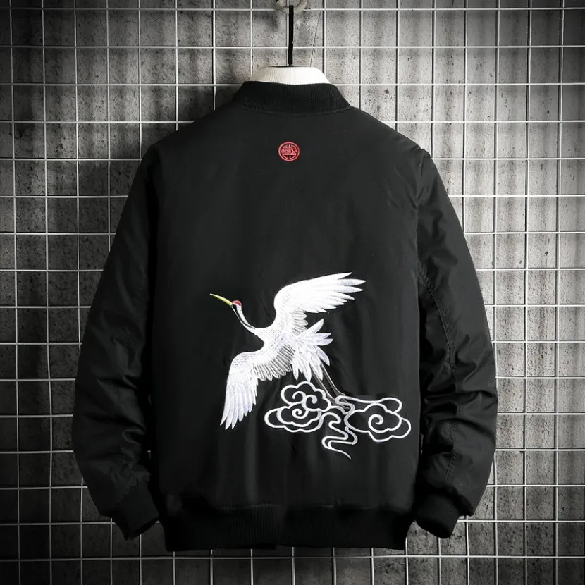 

Men's Cotton Jaet Embroidered Casual Stand Collar Retro National Trend Winter New Sle Zipper Loose Fit ort Length