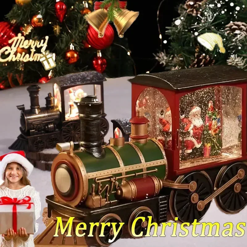 عشية عيد الميلاد صندوق تشغيل الموسيقى هدية ساحرة مملوءة بالماء قطار عيد الميلاد الحلي مع أضواء LED زينة عيد الميلاد كريستال بول