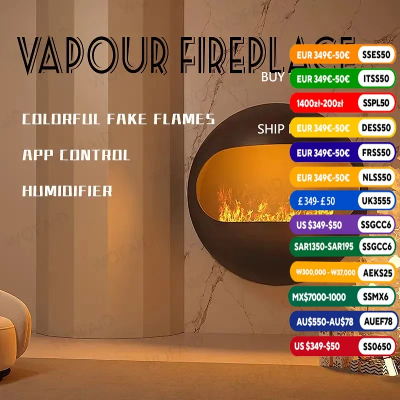 

3D Atomizing Fireplace with Custom Colored Steam Indoor Smart Steam Electric Remote Control Silent Humidifier Flame Fireplace