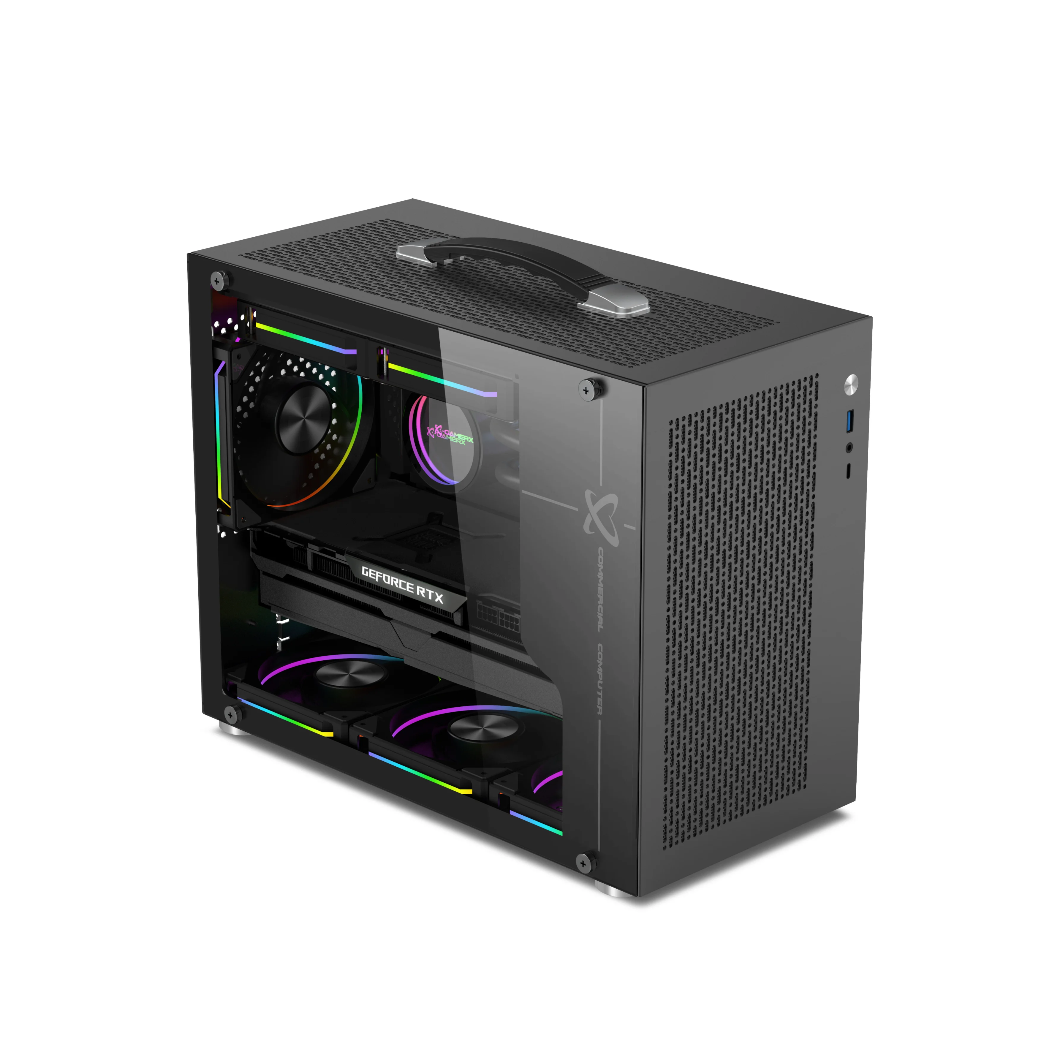 Power Train X-GAMERX X100 Pro MATX Case Type-C MINI Portable Handheld Desktop Game Computer Chassis Support 240 water cooling