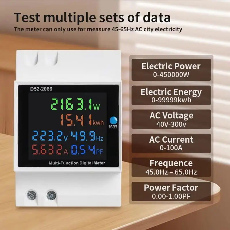 Din Rail AC Monitor D52-2066 6IN1 Digital Display Voltage Current Power Tester for Household Circuit Safety Inspection