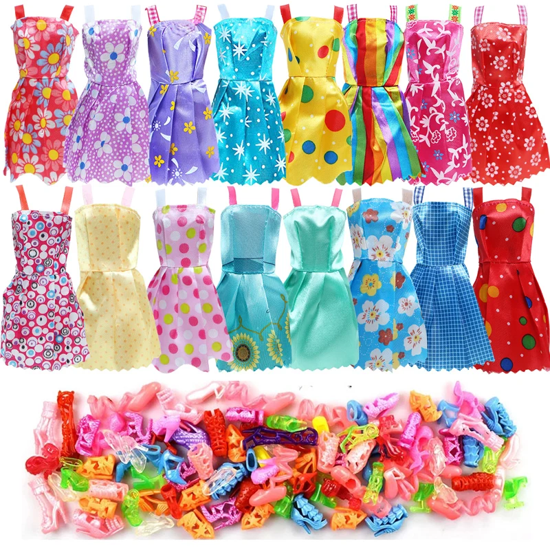 

20 предметов = 10 комплектов мини-платья смешанного стиля + 10 пар обуви, аксессуары для кукольного домика, одежда для куклы 30 см, милая игрушка для девочек, партия