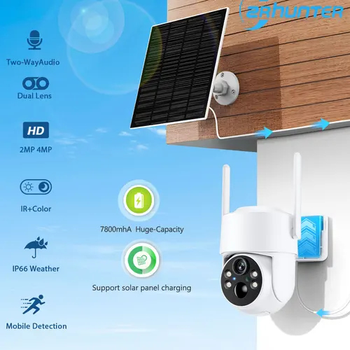 Cámara Solar WiFi de 4MP, 2K, con Panel Solar, batería PTZ, protección de seguridad, detección humana PIR, cámara IP de vigilancia inalámbrica