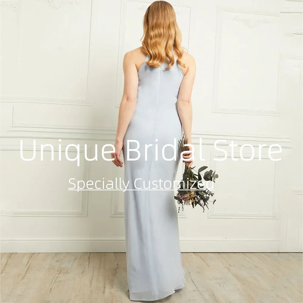 カスタマイズされたエレガントなブライズメイドドレス ホルターネック ノースリーブ オープンバック スムース レディース マーメイドトレイン 高品質 新作 2023 E