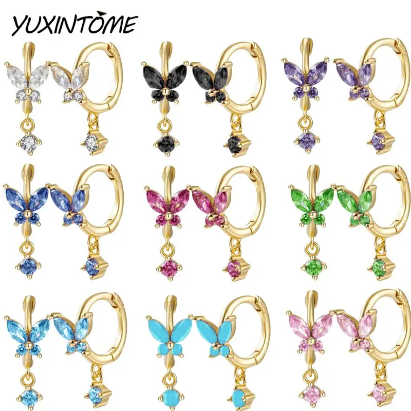 

925 Sterling Silver Ear Needle Noble Classic Colorful Butterfly Zircon Hoop Earrings Women's Fashion Party Wedding Accessories