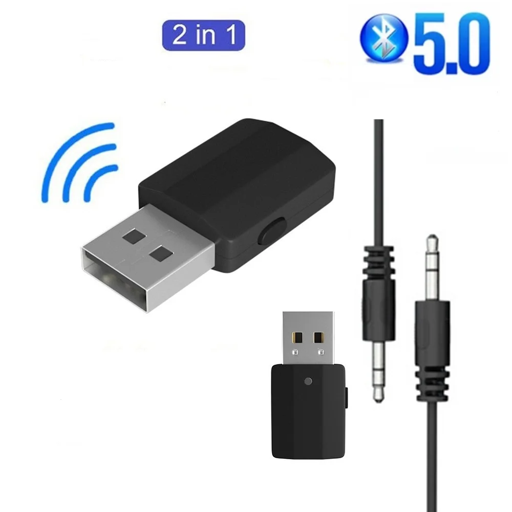 

USB Mini 3.5mm Transmitter Receiver Bluetooth-Compatible 5.0 AUX Stereo Wireless Music Adapter for Car Radio TV Earphone