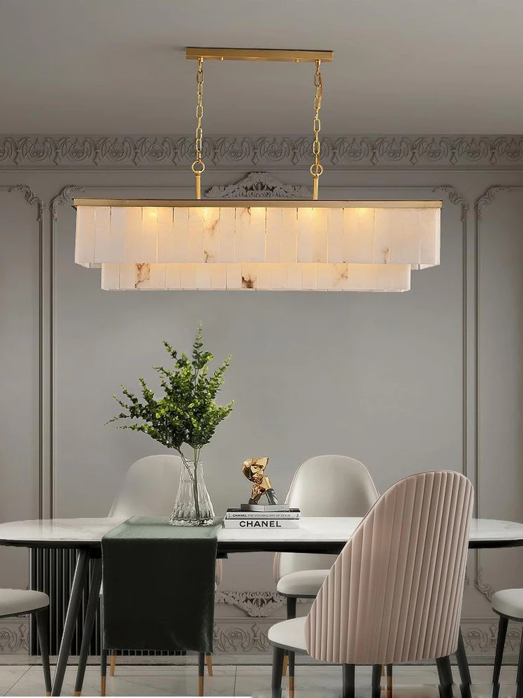 

Rectangular Dimmable LED Natural Marble Design Ceiling Chandelier Lighting Lustre Suspension Luminaire Lampen For Dinning Room