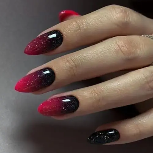 

2024 Halloween Medium Black Dark Red Cat Eye Gradation with Color Design Artificial Acrylic Nails for Women Girls Ladies 24 Pcs