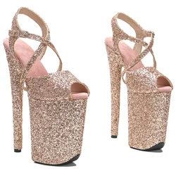 Leecabe 23cm/9 polegadas glitter cor dourada plataforma superior sexy sandálias de salto alto sapatos de dança de poste