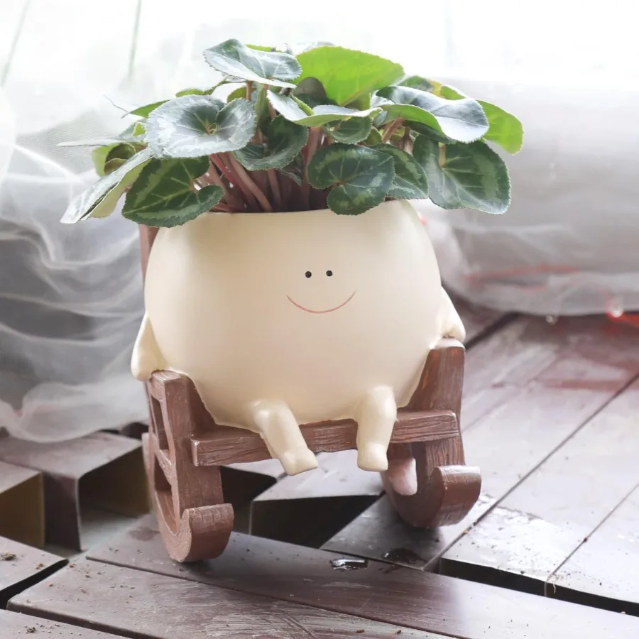 

Smiley Face Rocking Chair Planters Flower Pots for Plants Funny Succulents Plant Live Cute Resin Planter for Indoor Outdoor Pl