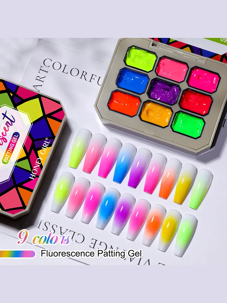 

9 Color Full Rainbow Solid Nail Polish Adhesive High Saturation Gloss Color Nail Kit Fashionable LED Nail Art Perfect Gift
