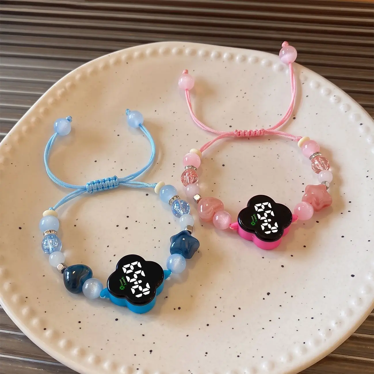 Flower Shape Digital Watch Couple Bracelet for Women Men Charm Flower Heart Key Lock Cross Matching Friend Bracelets Jewelry