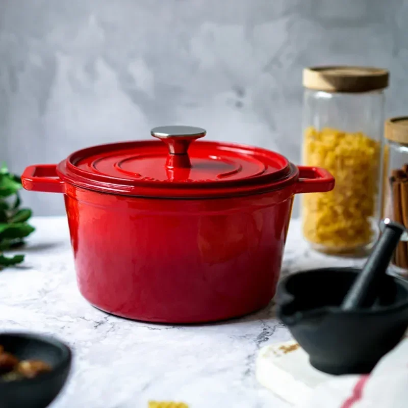 Enamel Cast Iron Cooking Pot, High Appearance Level Kitchen Cookware, Blue Round Induction Cooker Pot, Gas Cache Soup Pot.