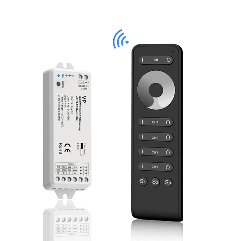 

4CH Standalone Control RF Dimmer KIT DC12V 24V LED Controller 4 Channel 2.4G RF Remote Controller For RGBW RGB CCT Dim LED Strip