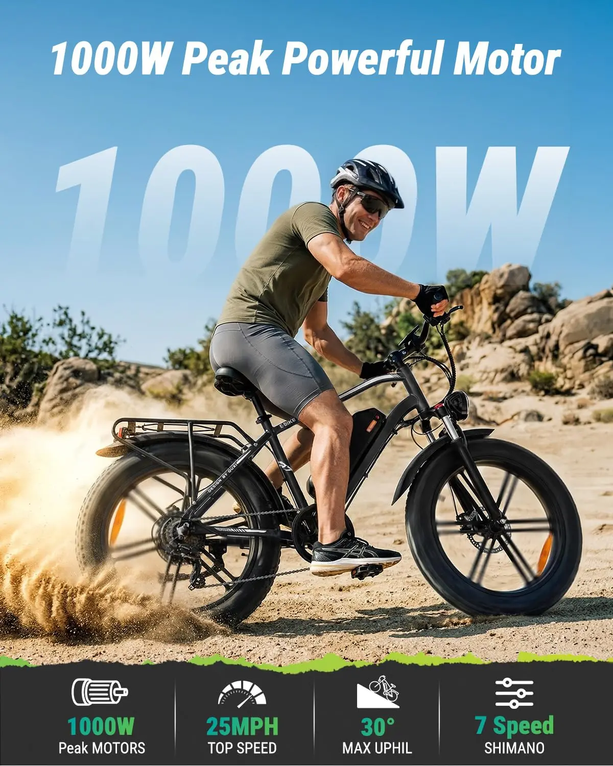 1000W Peak Electric Mountain Bike 48V13Ah Battery 20