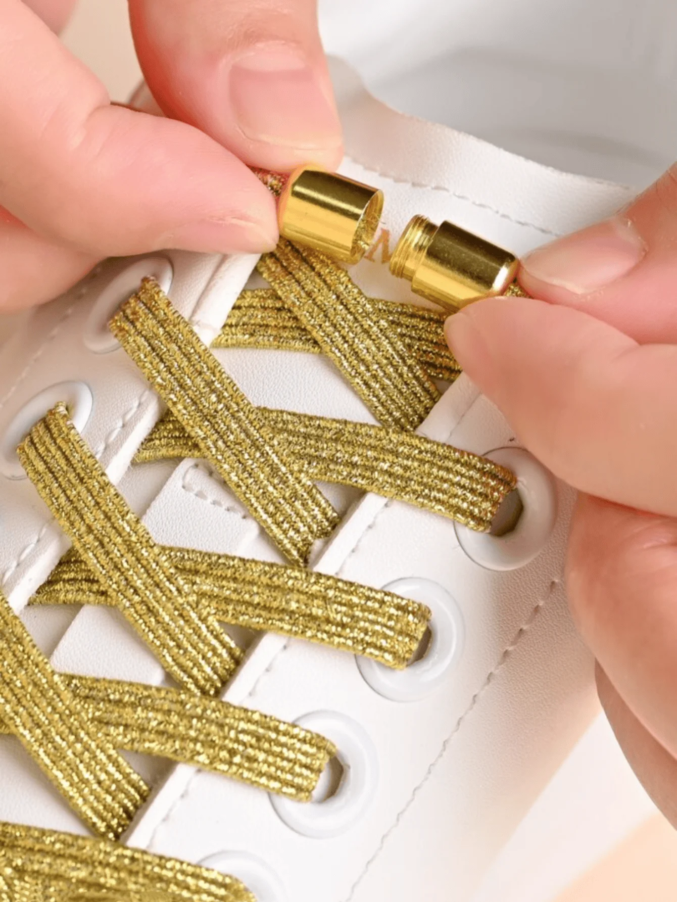 1 paire de lacets sans nœuds avec boucles colorées, lacets dorés, lacets élastiques colorés à l'éclat perlé, pas besoin de nouer les lacets