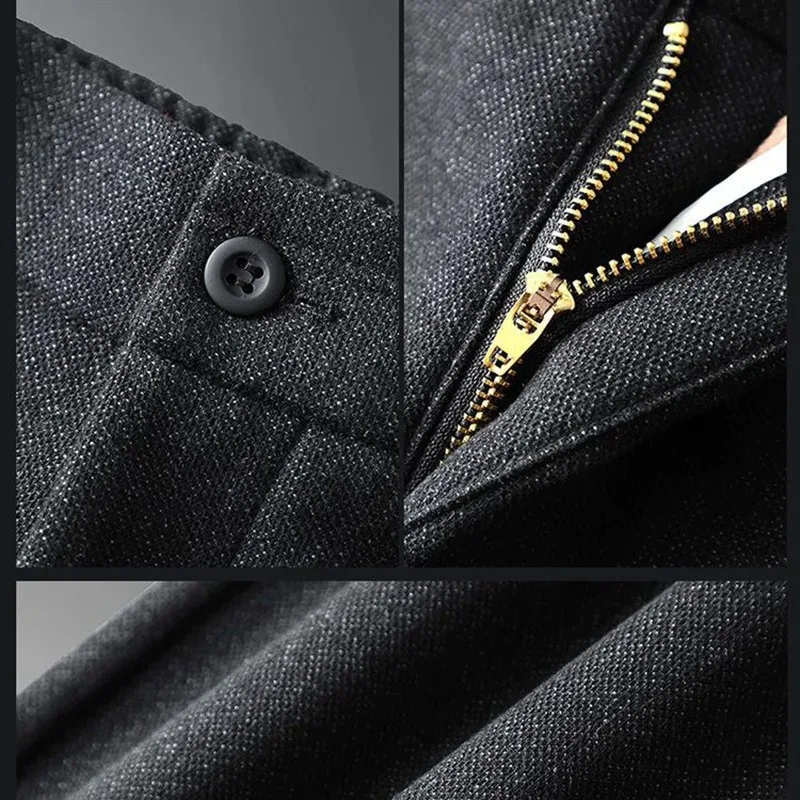 Spring Autumn Men\'s Casual Pants Business Fashion Elastic Waist Slim Fit Stretch Thick Gray Black Cotton Trousers Male