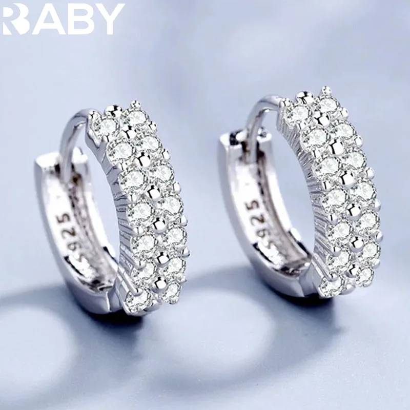 925 Sterling Silver Needle Earrings Fashion High Quality Jewelry Double Row Crystal Zircon Round Hoop Earrings