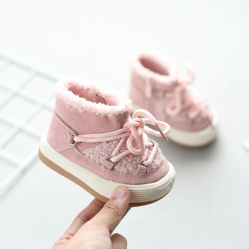 Baby Girl Toddler Shoes Plus Velvet Warm Baby Cotton Shoes Non-slip Casual Ankle Boots Winter New High Top Boys Snow Boots