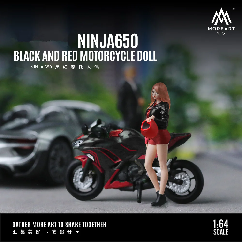 More Art 1:64 NINJA650 Black And Red Motorcycle Doll Set Model For Display & Collection & Gift