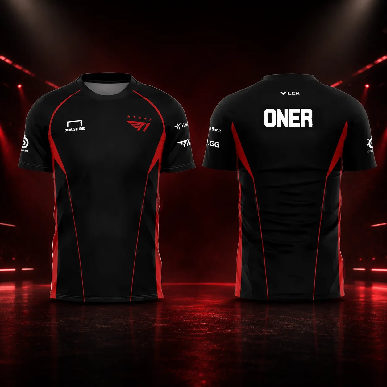 Family Replica E‑Sport Sport Jersey,Black Red‑Accent Short‑Sleeve Mesh Top,Casual Street Gaming Tee for Adult Kids