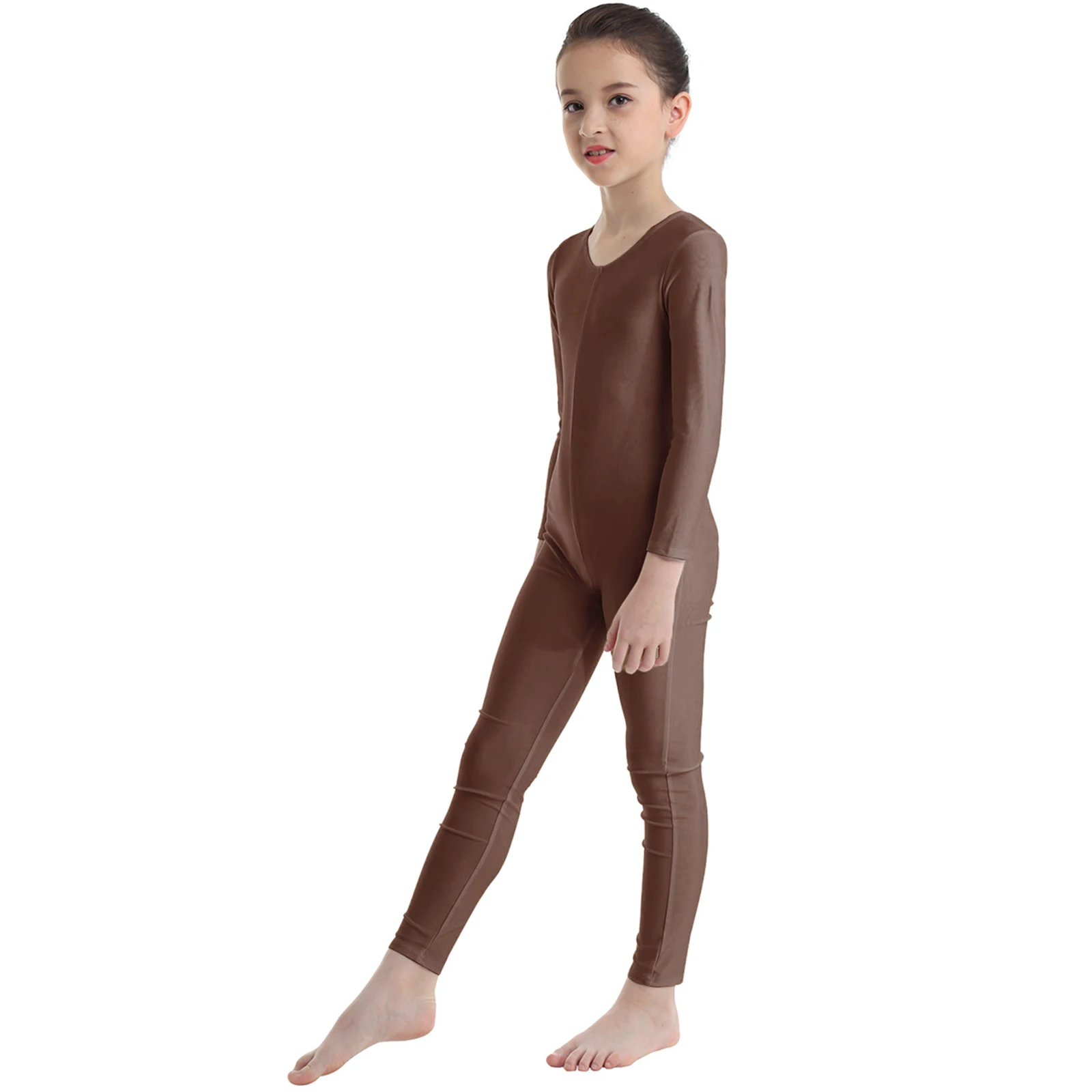 Girls Ballet Dance Gymnastics Leotard Jumpsuit Solid Color Long Sleeve Workout Yoga Bodysuit Dancing Class Training Dancewear