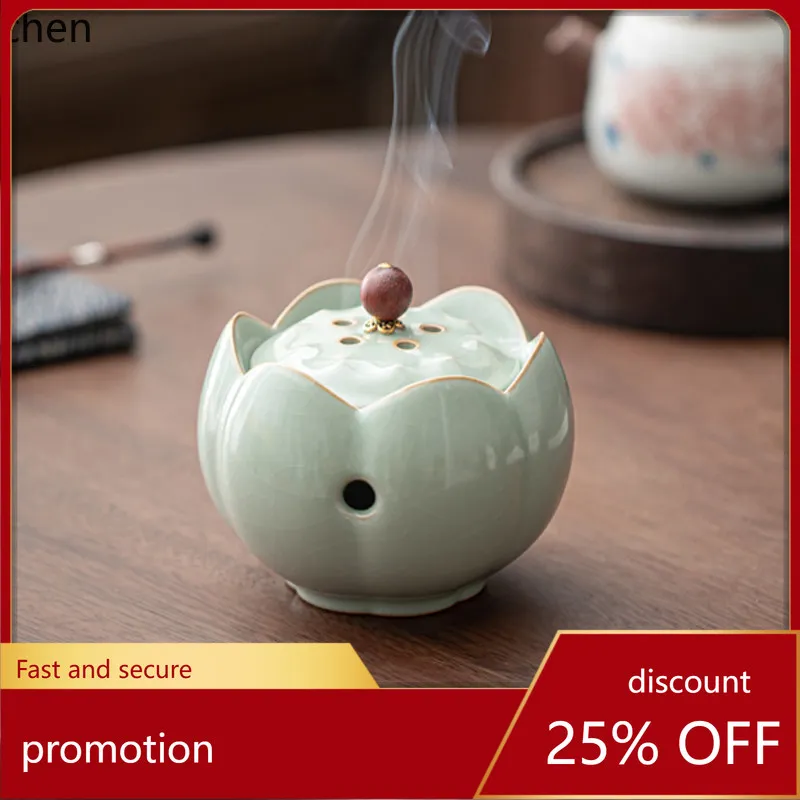

Cz ru kiln lotus ceramic incense burner sandalwood incense burner retro agarwood incense burner gift