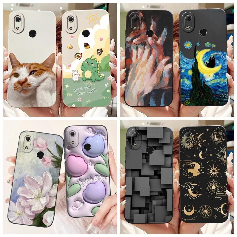 For Huawei Y6 2019 Case MRD-LX1 MRD-LX3 Phone Cover Fashion Painted Soft Silicone Matte Funda For Huawei Y6 Prime Pro 2019 Coque