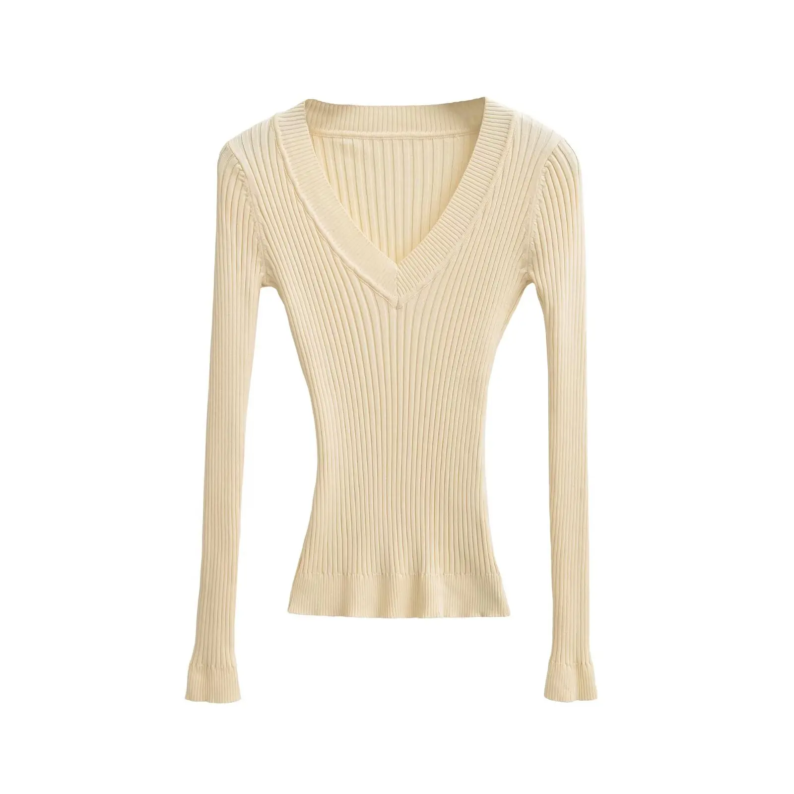 

Slimming V-Ne Long Sve Knitted Base irt Women's High Elastici Tight Fit Chest Enhancing Waist Slimming Top