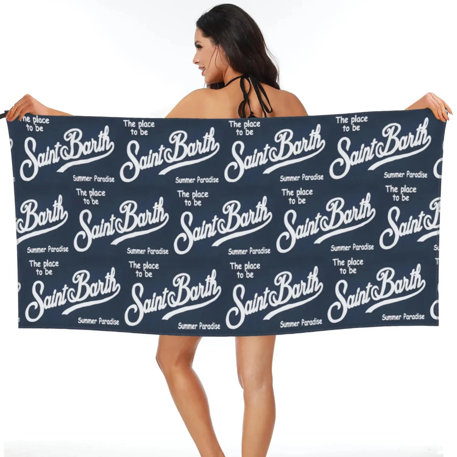 2026 Newest Dark Navy Saint Barth All Over Print Beach Towel Microfiber Quick Dry Large Swimming Bath Towel