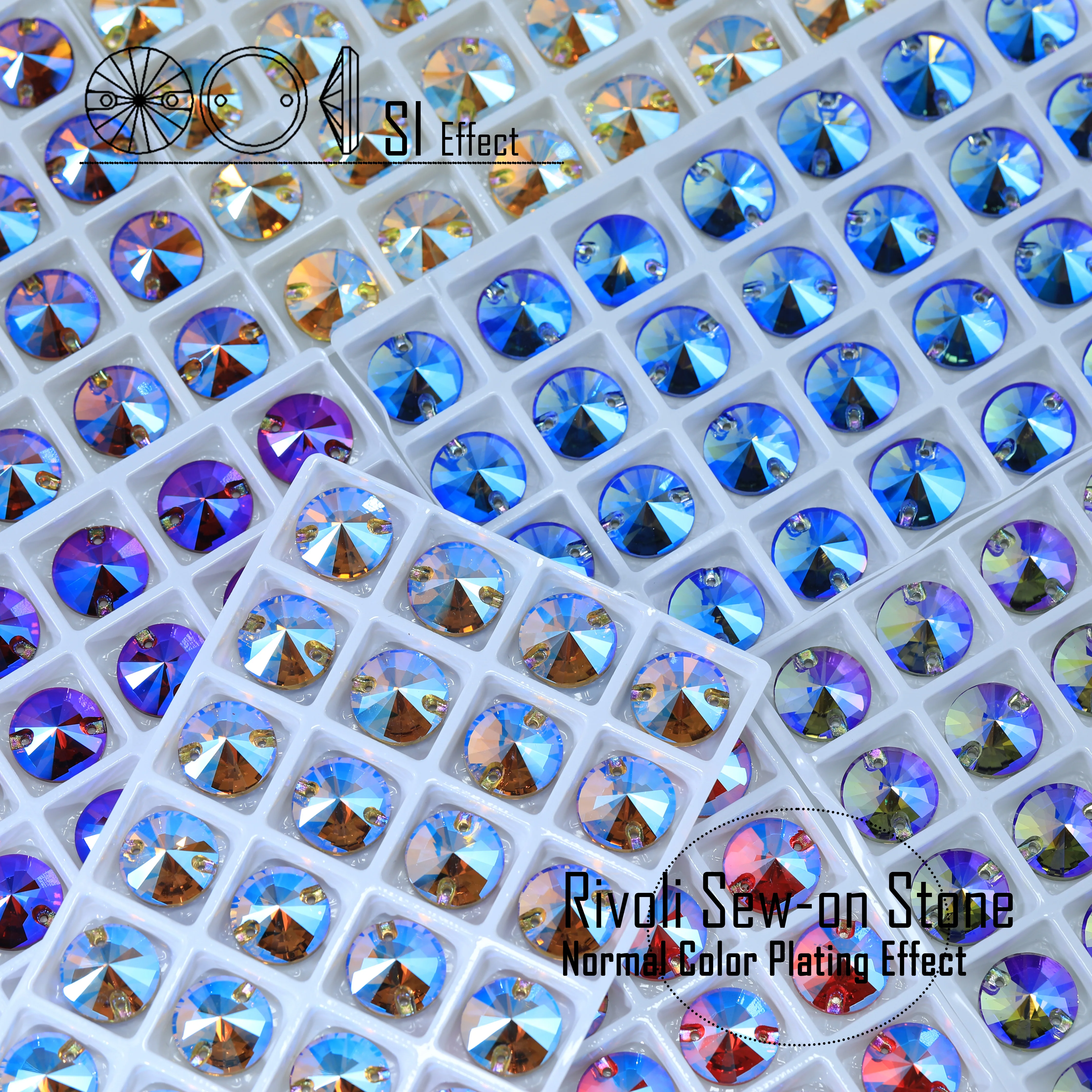 High Quality Rhinestones Beads MO Sparkling Glass Rhinestone Rivoli Sew-on Stones Normal Color Plating Effect for Wedding Dress