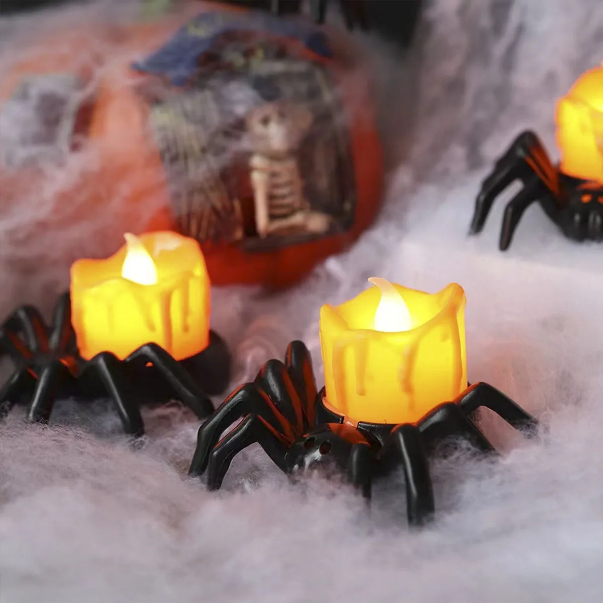 Halloween Spider Tea Lights Decoration Halloween Flameless LED Candle Holder Lights for Halloween Party Table Home Spooky Decor