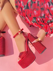 Stud Crystal Solid Sandals Thick High Heels Open Toe Platform Bling Sandals Buckles Straps New Style Big Size Women Sexy Shoes