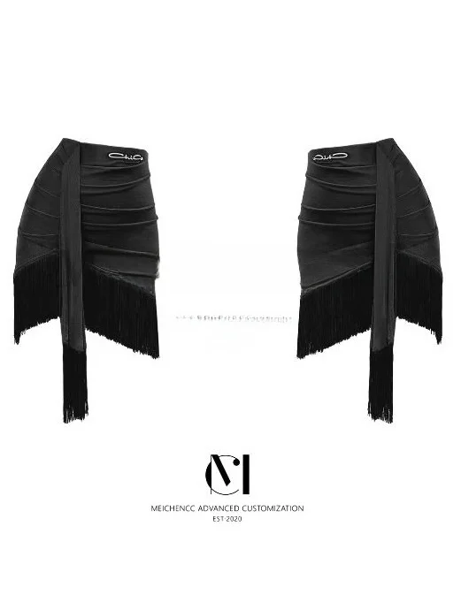 新しいラテンダンスロングスカート非対称タッセルサッシュ練習芸術試験スカートマルチカラー女性の大人 C233 フィットネスアパレル