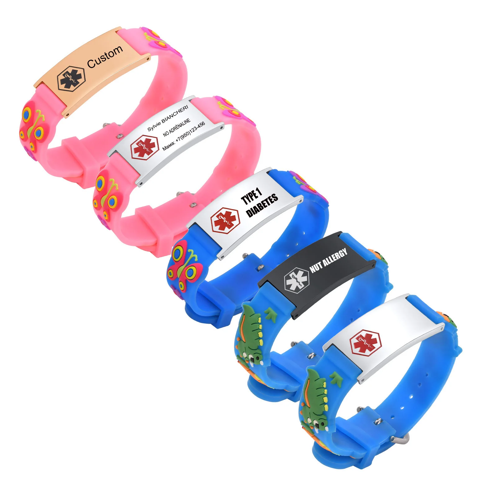 Pulsera de silicona personalizada para niño y niña, brazalete de seguridad con alerta de identificación médica, grabado gratis