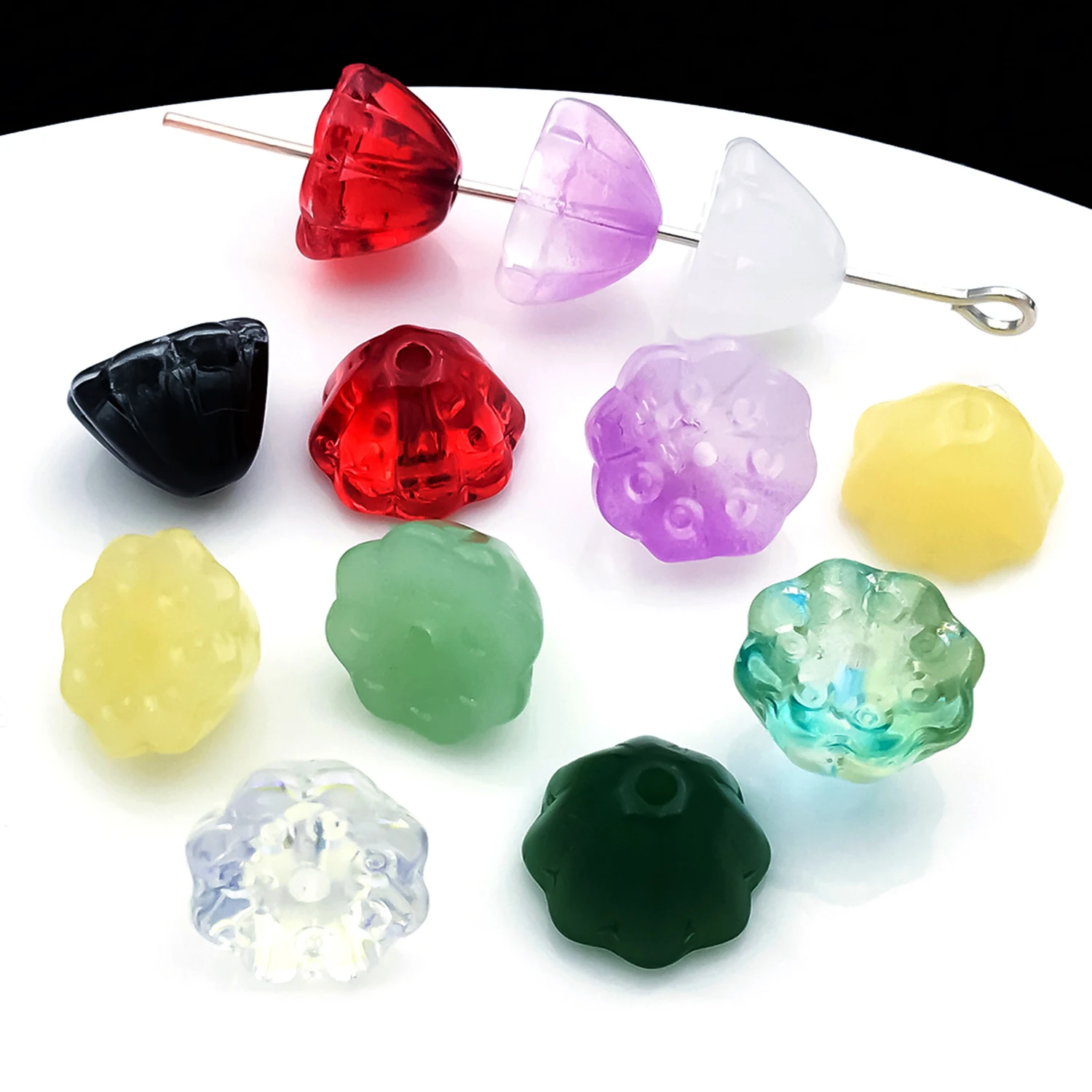 20pcs 10x7mm colored glaze straight through seedpod of lotus charms pendant DIY earring necklace bracelet jewelry accessories