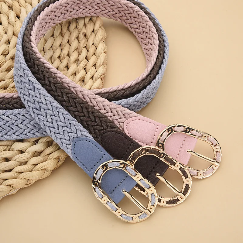 

Женский плетеный пояс из вощеной веревки: новый, универсальный, модный, с круглой и квадратной пряжкой, аксессуар для свитеров и длинных платьев
