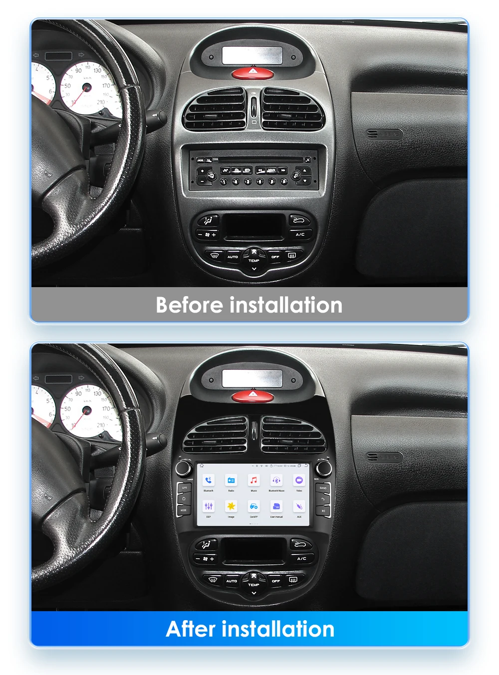 Radio con sistema inteligente para coche Hizpo de 7 pulgadas para Peugeot 206 206CC 206SW 2000 - 2008 Android todo en uno inalámbrico CarPlay Android Auto 2