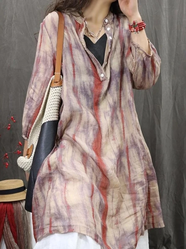 

Retro Embroidered Casual irt Women's plus Size Loose Slimming Artistic Mid-Length Top Comfortable Breathable Spring Wear